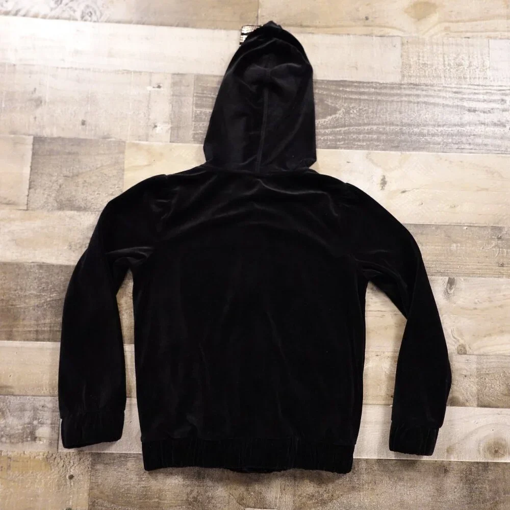 Juicy Couture‎ Girls Velour Hoodie Large Black Crown Logo Zip Up Juicy Hood